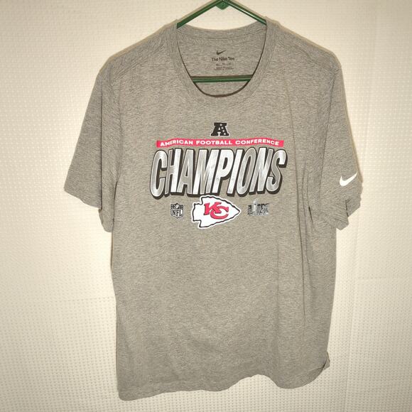 Nike Kansas City Chiefs AFC Champions Shirt XL Gray NFL Football Tee Mens - Picture 1 of 6
